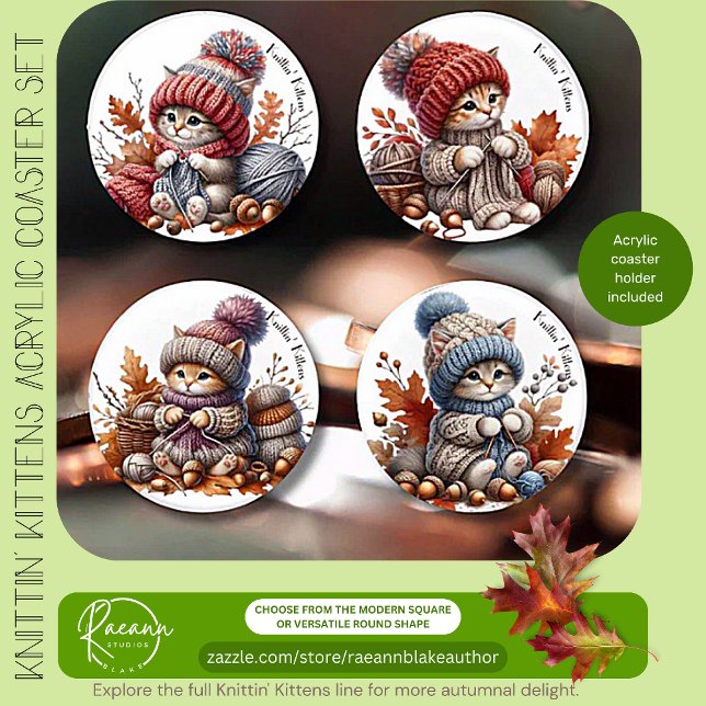 Knittin' Kitten Acrylic Coaster Set (Creator Uploaded)