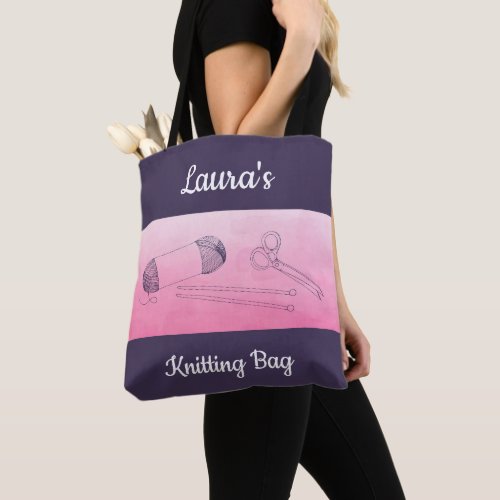 Knitting Bag Personalized Purple  Pink Tote Bag