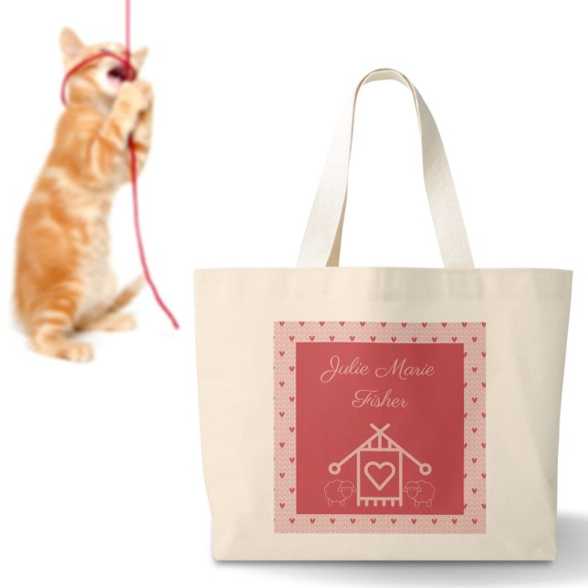 Knitting bag pink hearts and sheep (Creator Uploaded)