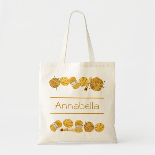 Knitting bag yellow wool drawing tote bag