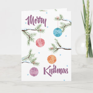 Knitting ball of yarn ornaments Christmas card