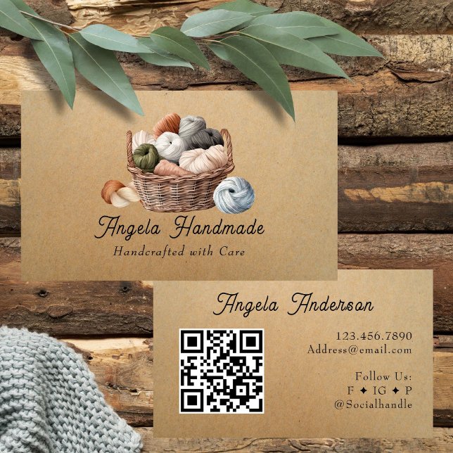 Knitting Basket Handmade QR Code Business Card (Creator Uploaded)