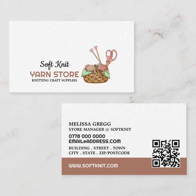 Knitting Basket, Knitting Store, Yarn Store Business Card (Front/Back)