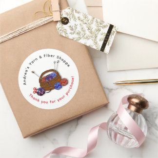 Knitting Basket Yarn Shop Thank You Customer Classic Round Sticker