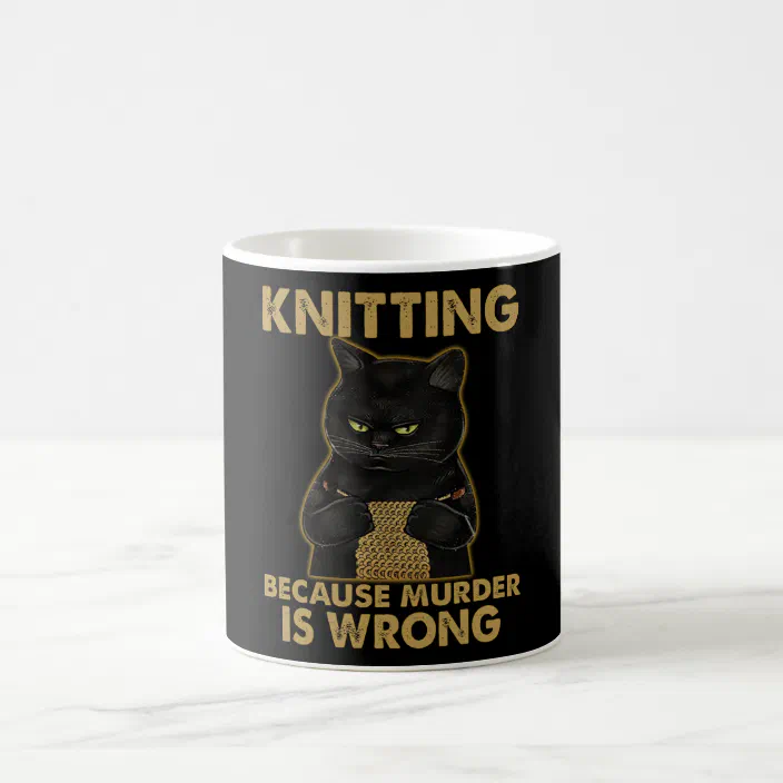 Black Cat Knitting Because Murder Is Wrong Black Mug