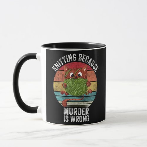 Knitting Because Murder is Wrong Vintage Funny Mug