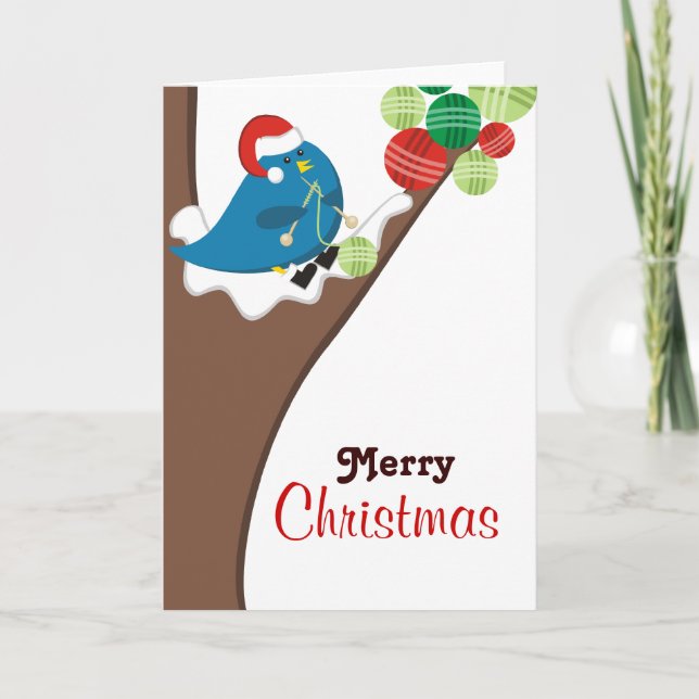 Knitting bird balls of yarn Christmas holiday card (Front)