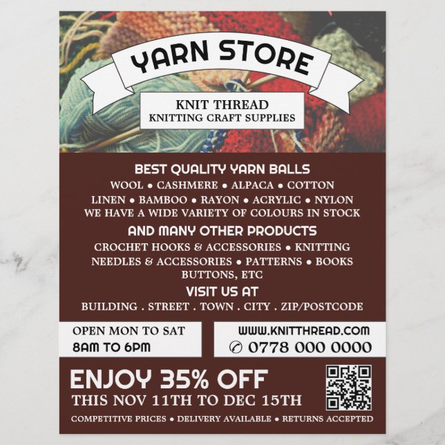 Knitting Bundle, Knitting Store, Yarn Store Flyer (Front)