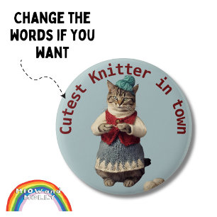 Knitting Cat Lover Gift for Knitters, Birthday or Button
