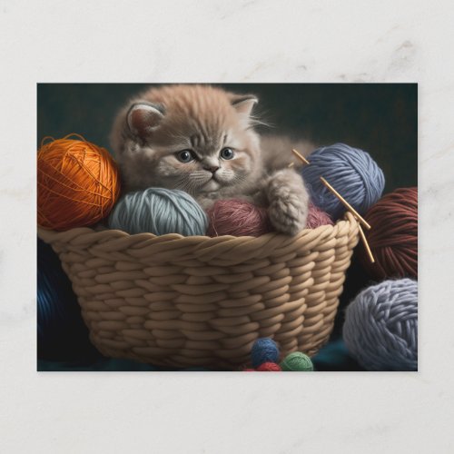 Knitting cat postcard