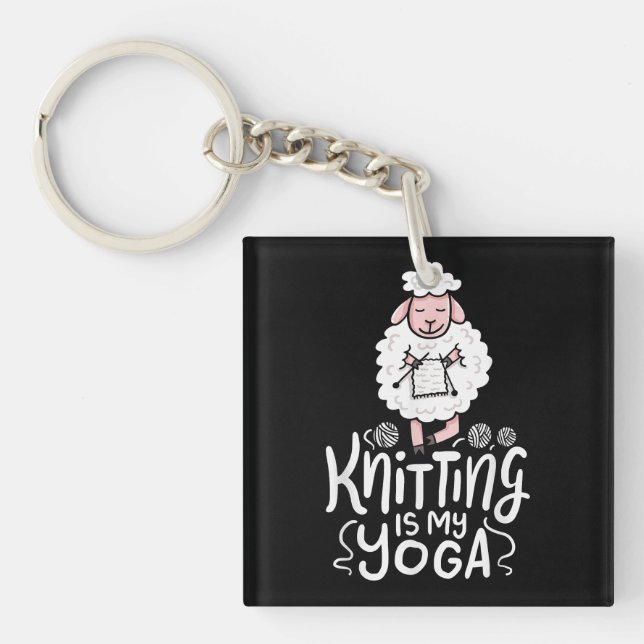 Knitting Cat Shirt Knitting Lover Cat Lover I Love Keychain (Front)