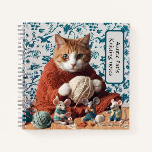 Knitting Cat with Mice Funny Crafting Notes Notebook