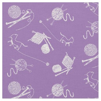 Knitting Cats Pattern White Design Color Selection Fabric by pamdicar at Zazzle