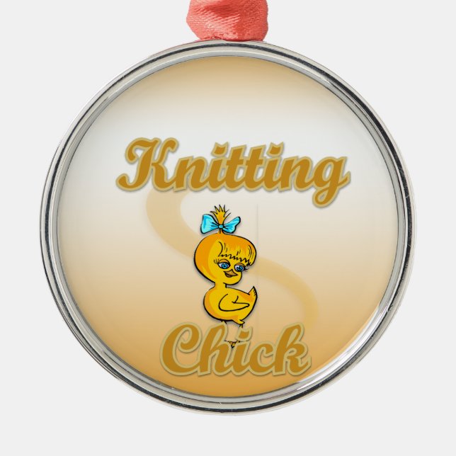 Knitting Chick Metal Ornament (Front)