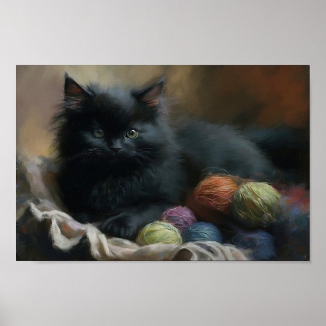 Knitting Companion Black Kitten With Yarn Poster (Front)
