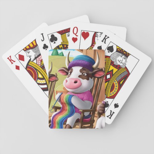 Knitting Cow in Rocking Chair Poker Cards