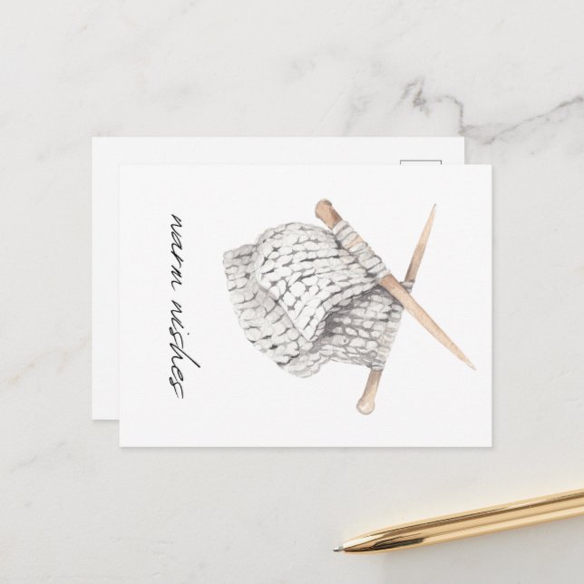 Knitting Cozy Warm Wishes Postcard (Front/Back In Situ)