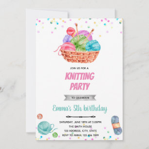 Knitting craft birthday party invitation