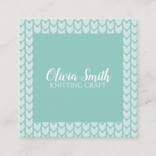 Knitting Craft Blue Pattern Handmade Personalized Square Business Card
