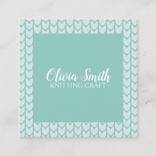 Knitting Craft Blue Pattern Handmade Personalized  Square Business Card