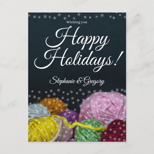 Knitting crochet handmade yarn wool Happy Holidays Holiday Postcard