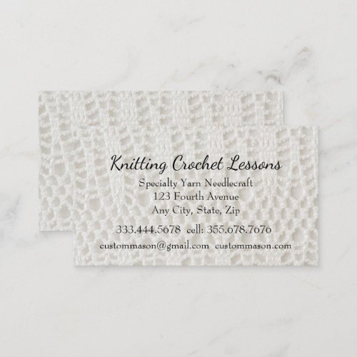 Knitting  Crochet Lessons Instructor Business Car Business Card