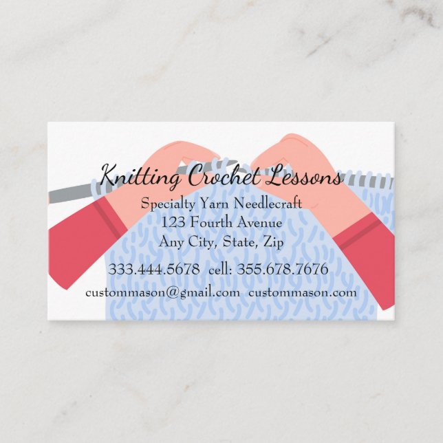 Knitting & Crochet Lessons Instructor   Business Card (Front)