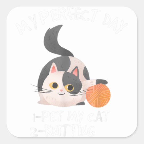 Knitting Crochet Lover Gifts Yarn And Cat Funny Kn Square Sticker