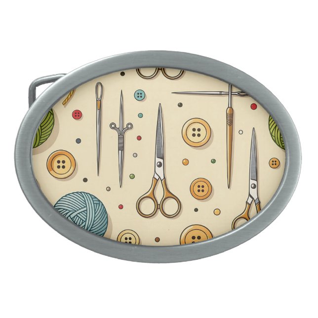 Knitting Crochet Sewing Tools Pattern Belt Buckle (Front)