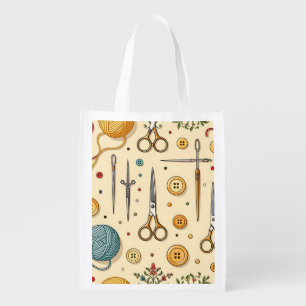 Knitting Crochet Sewing Tools Pattern Grocery Bag