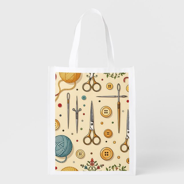 Knitting Crochet Sewing Tools Pattern Grocery Bag (Front)