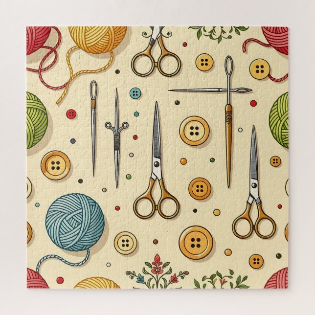 Knitting Crochet Sewing Tools Pattern Jigsaw Puzzle (Vertical)