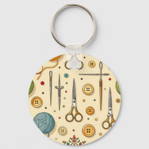 Knitting Crochet Sewing Tools Pattern Keychain