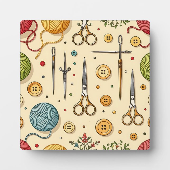 Knitting Crochet Sewing Tools Pattern Plaque (Front)