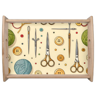 Knitting Crochet Sewing Tools Pattern Serving Tray