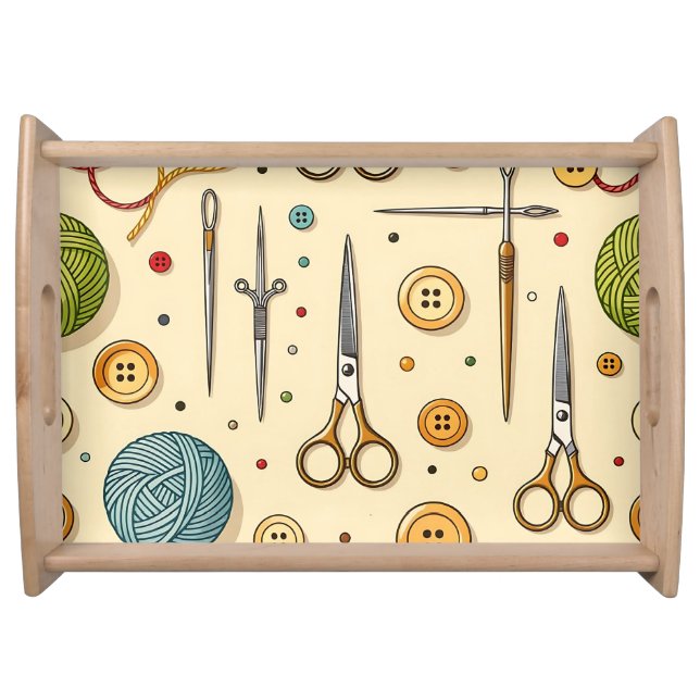 Knitting Crochet Sewing Tools Pattern Serving Tray (Front)