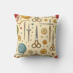 Knitting Crochet Sewing Tools Pattern Throw Pillow