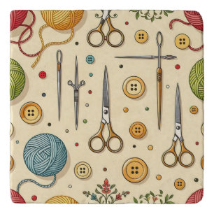 Knitting Crochet Sewing Tools Pattern Trivet