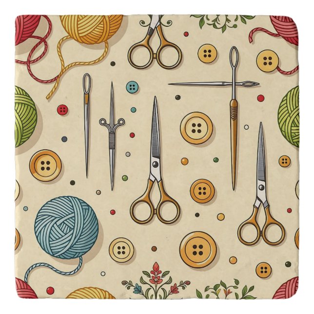 Knitting Crochet Sewing Tools Pattern Trivet (Front)