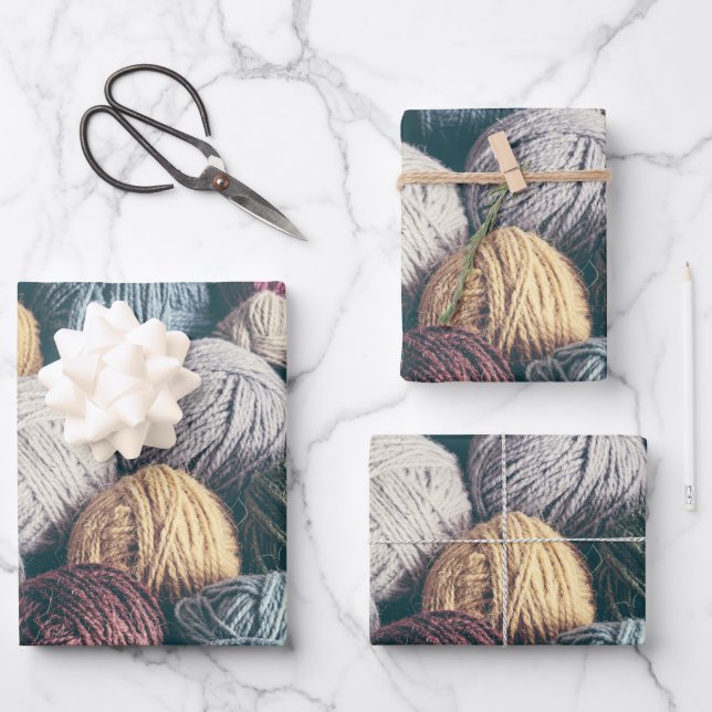 Knitting, Crochet Wool Yarn Balls Wrapping Paper Sheets (Front)