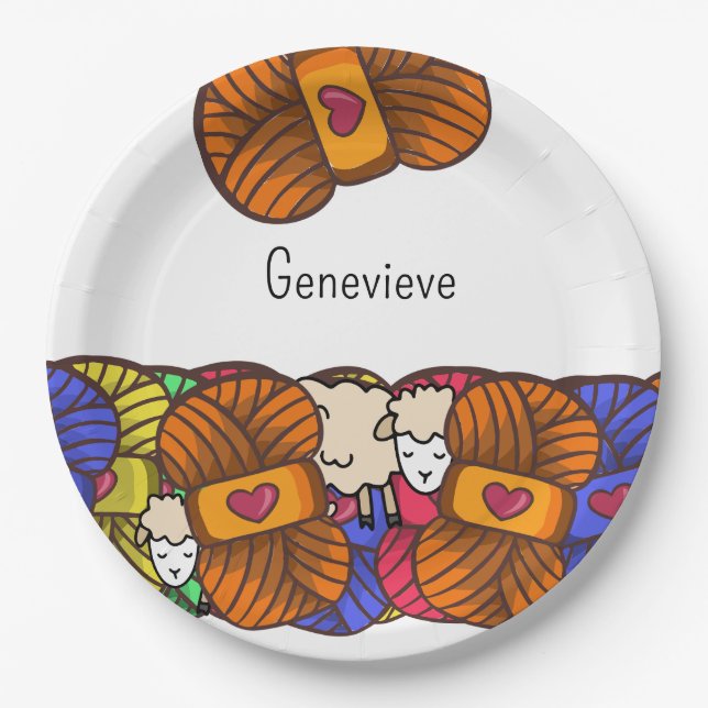 Knitting crochet wool yarn crafting personalizable paper plates (Front)