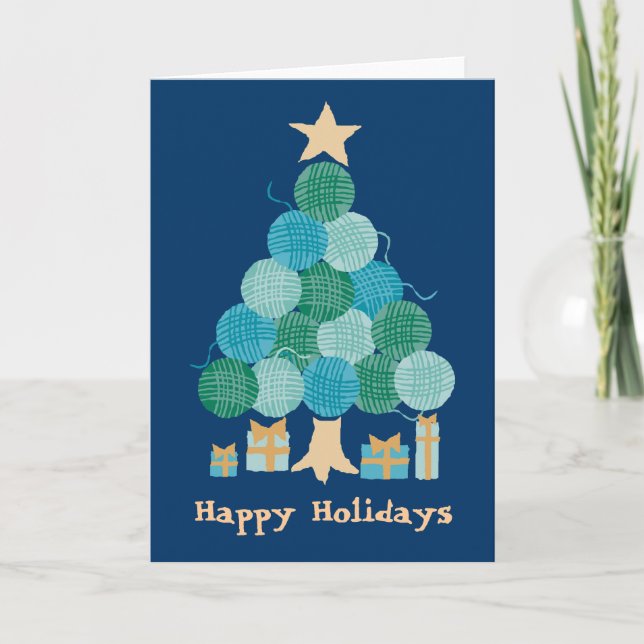 Knitting crochet  yarn ball Christmas holiday tree Card (Front)