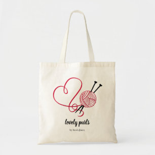 Knitting crochet yarn ball logo custom name tote bag