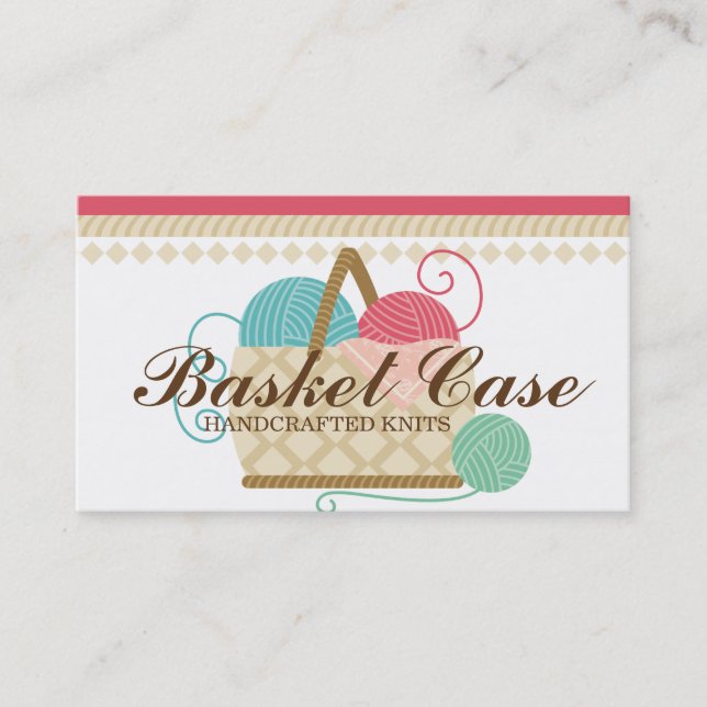 Knitting crochet yarn basket crafts hobbies business card (Front)