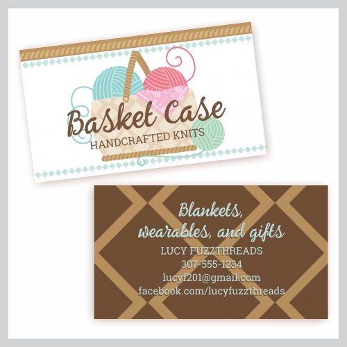 Knitting crochet yarn basket crafts hobbies business card