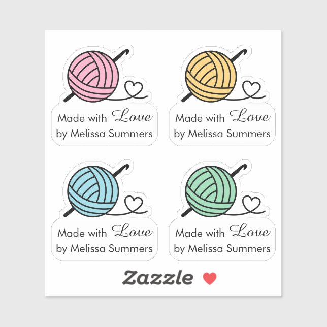 Knitting Crocheting Yarn Made with Love, Set of 4 Sticker (Sheet)