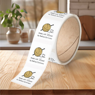 Knitting Crocheting Yarn Made with Love Yellow Square Sticker