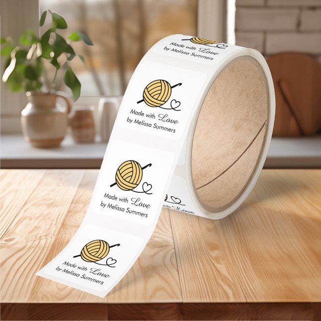 Knitting Crocheting Yarn Made with Love Yellow Square Sticker (Creator Uploaded)