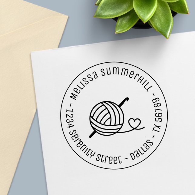 Knitting Crocheting Yarn Round Address 1 Self-inking Stamp (Creator Uploaded)