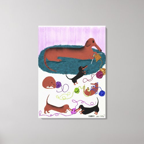 Knitting Dachshund Canvas Print